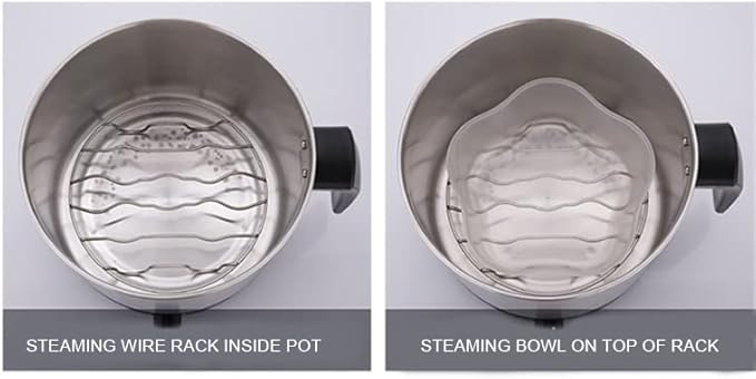 Electric Multifunctional Pot, Steamer with Wire Rack and Bowl, Fast Boiling, Cordless, One Button Touch, for Noodles, Dumplings, Soup, Egg