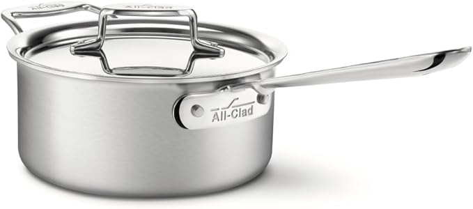 All-Clad D5 5-Ply Stainless Steel Sauce Pan 3 Quart Induction Oven Broiler Safe 600F Pots and Pans, Cookware Silver