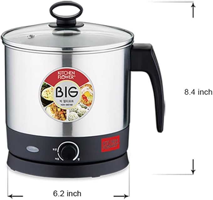 Electric Multifunctional Pot, Steamer with Wire Rack and Bowl, Fast Boiling, Cordless, One Button Touch, for Noodles, Dumplings, Soup, Egg