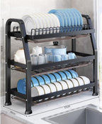 LMingKun Over The Sink Dish Drying Rack,Dish Rack, Dish Dryer Rack, Dish Drain, Black Dish Drying Rack,Snap-On Design 2-3 Tier Small Dish Rack Stainless Steel (20.9''X10.2''X24.8'')