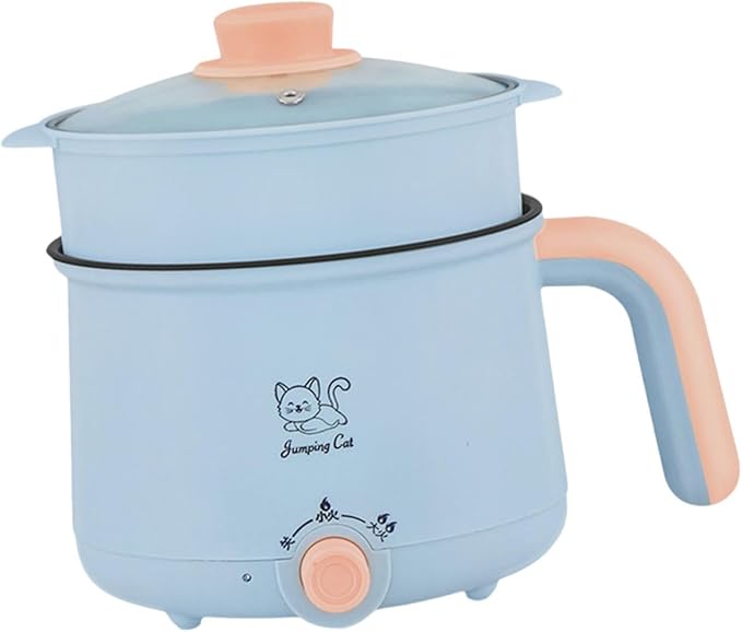 Mini Hot Pot 1.8L Ramen Cooker Multipurpose Cookware Cooking Pot Non Stick Portable Electric Pot Noodles Pot for Noodles Eggs, Pot and PP Steamer