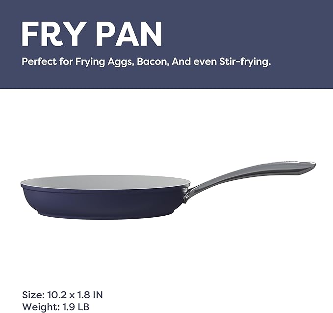 CIARRA Non Stick Frying Pan (10.2") & Ceramic Sauce Pan (3qt) - Non Toxic, PTFE & PFOA Free - Oven Safe & Compatible with All Stovetops, Blue