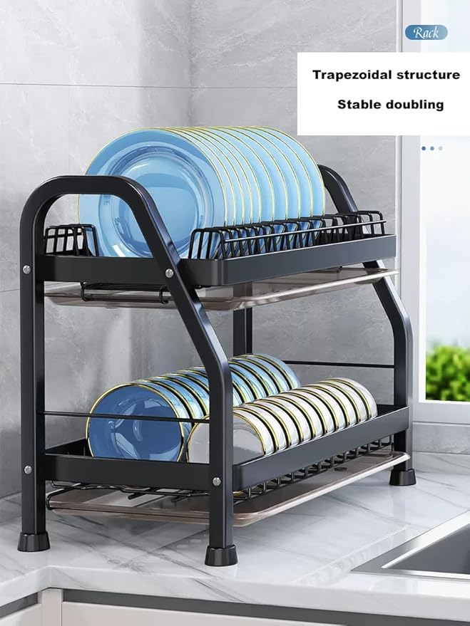 LMingKun Over The Sink Dish Drying Rack,Dish Rack, Dish Dryer Rack, Dish Drain, Black Dish Drying Rack,Snap-On Design 2-3 Tier Small Dish Rack Stainless Steel (20.9''X10.2''X24.8'')