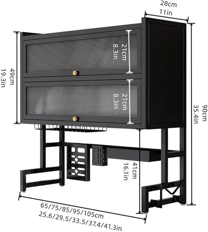 Large Over The Sink Dish Drainer Drying Rack, Space-Saving 3-Tier Dish Drying Rack with Cover, Multifunctional Carbon Steel Sink Shelf for Storage Kitchen Organization(Black,25.6''x11''x35.4'')