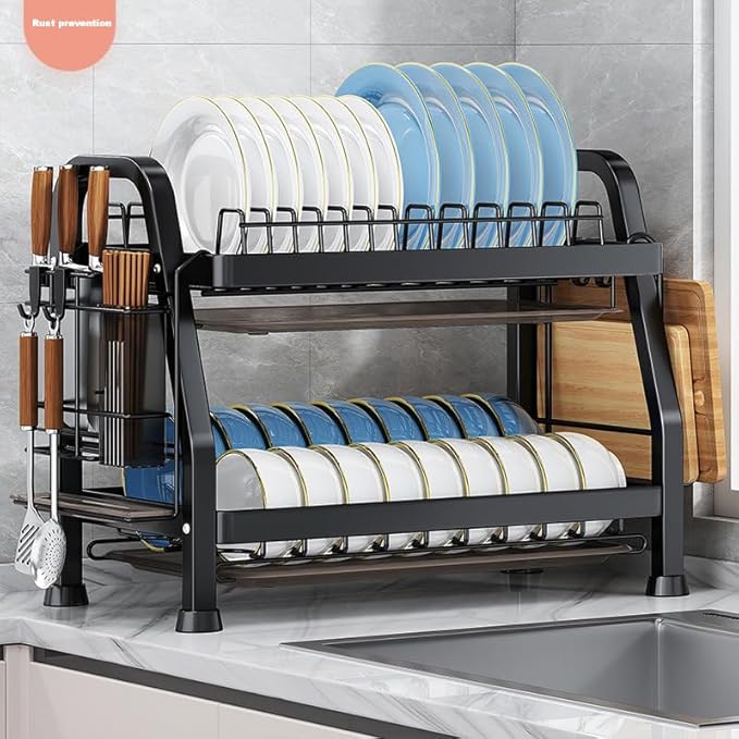 LMingKun Over The Sink Dish Drying Rack,Dish Rack, Dish Dryer Rack, Dish Drain, Black Dish Drying Rack,Snap-On Design 2-3 Tier Small Dish Rack Stainless Steel (20.9''X10.2''X24.8'')