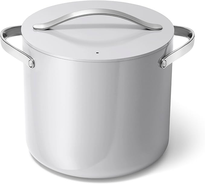 Caraway Stockpot - 12 Qt Ceramic Coated With Lid - Free From Forever Chemicals - Large Pot for Bigger Batches - Gray
