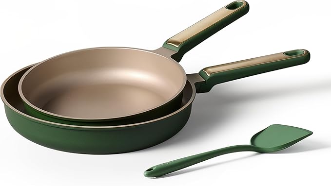 CAROTE 9.5'' and 11'' Nonstick Frying Pans Skillet, NonStick Fry Pan Egg Pan Omelet Pans,Healthy & PFOA Free, Induction-Compatible, Dishwasher Safe & Includes Silicone Spatula，Green