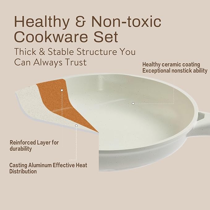 Pots and Pans Set Non Stick Ceramic Cookware Set 22-Piece Nonstick Kitchen Cooking Sets Stockpot Saucepan Frying Pans