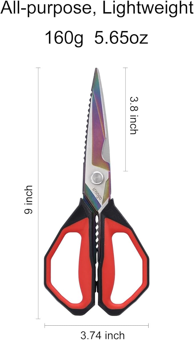 LIVINGO Sharp Kitchen Scissors for Food - Titanium Coated Forged Stainless Steel Heavy Duty Shears All Purpose for Cooking Utility Cutting Poultry Turkey Bone, Meat, Dishwasher Safe, 9 Inches
