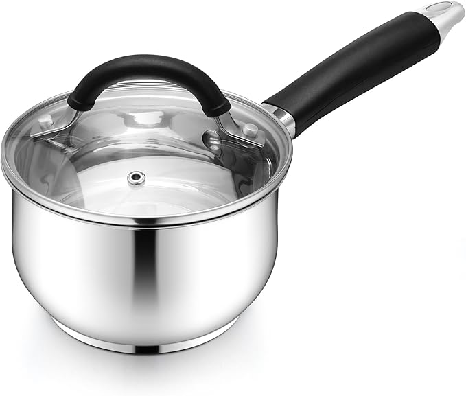 E-far 1 Quart Sauce Pan with Lid, Tri-Ply Base Stainless Steel Small Saucepan with Stay-Cool Handle, Non-toxic Kitchen Cooking Sauce Pot, Compatible with All Cooktops, Dishwasher Safe