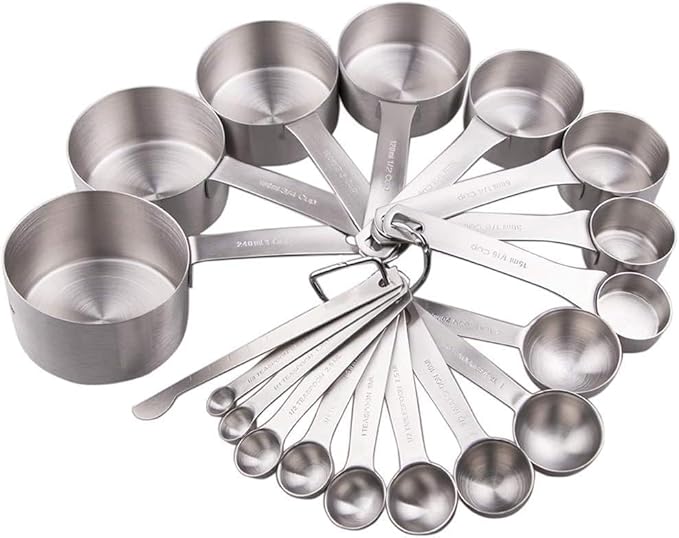 Smithcraft Measuring Cups and Spoons Set, 18/8 Stainless Steel Measuring Cups and Spoons Set for Kitchen & Baking, Heavy Duty Metric & US 8 Measure Cups & 9 Spoons & 1 Leveler