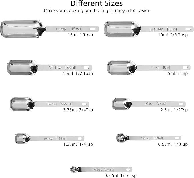 Measuring Cups and Spoons Set, Stainless Steel Measuring Cups and Spoons Set 20 With 7 Measure Cups & 9 Measure Spoons,1Leveler, 2Ring,1Conversion Chart for Kitchen & Baking
