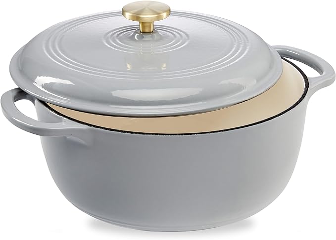Best Choice Products 7.5 Quart Enamel Cast-Iron Round Dutch Oven, Family Style Heavy-Duty Pre-Seasoned Cookware for Home, Kitchen, Dining Room, Oven Safe w/Lid, Dual Handles - French Gray