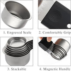 Magnetic Measuring Cups and Spoons Set Including 7 Stainless Steel Stackable Measuring Cup 8 Double Sided Magnetic Measuring Spoons with 1 Leveler for Dry and Liquid Ingredients (black)