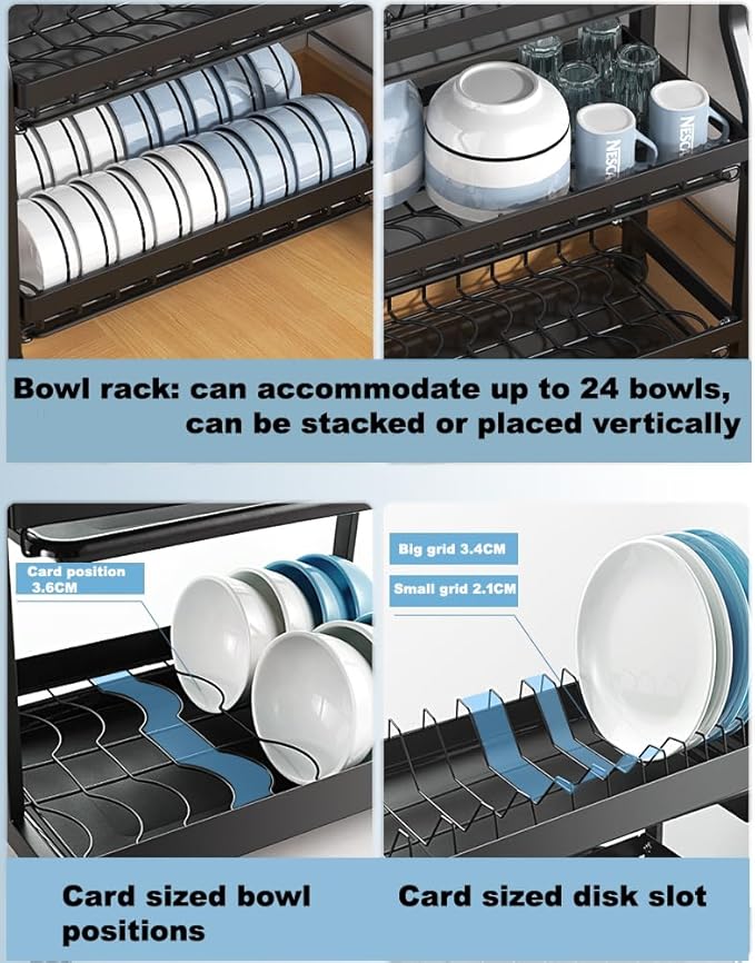 Generic LMingKun Over The Sink Dish Drying Rack,Dish Rack, Dish Dryer Rack,Dish Drain, Black Dish Drying Rack,Snap-On Design 2-3 Tier Small Dish Rack Stainless Steel, 22''X10.2''X16.1''