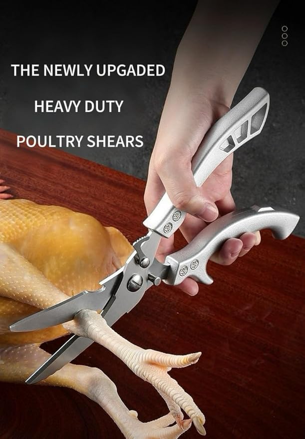 Heavy Duty Poultry Shears for Cutting Chicken & Turkey Bones – Professional Stainless Steel Kitchen Shears, Spring Loaded, Non-Slip Ergonomic Handle, Dishwasher Safe