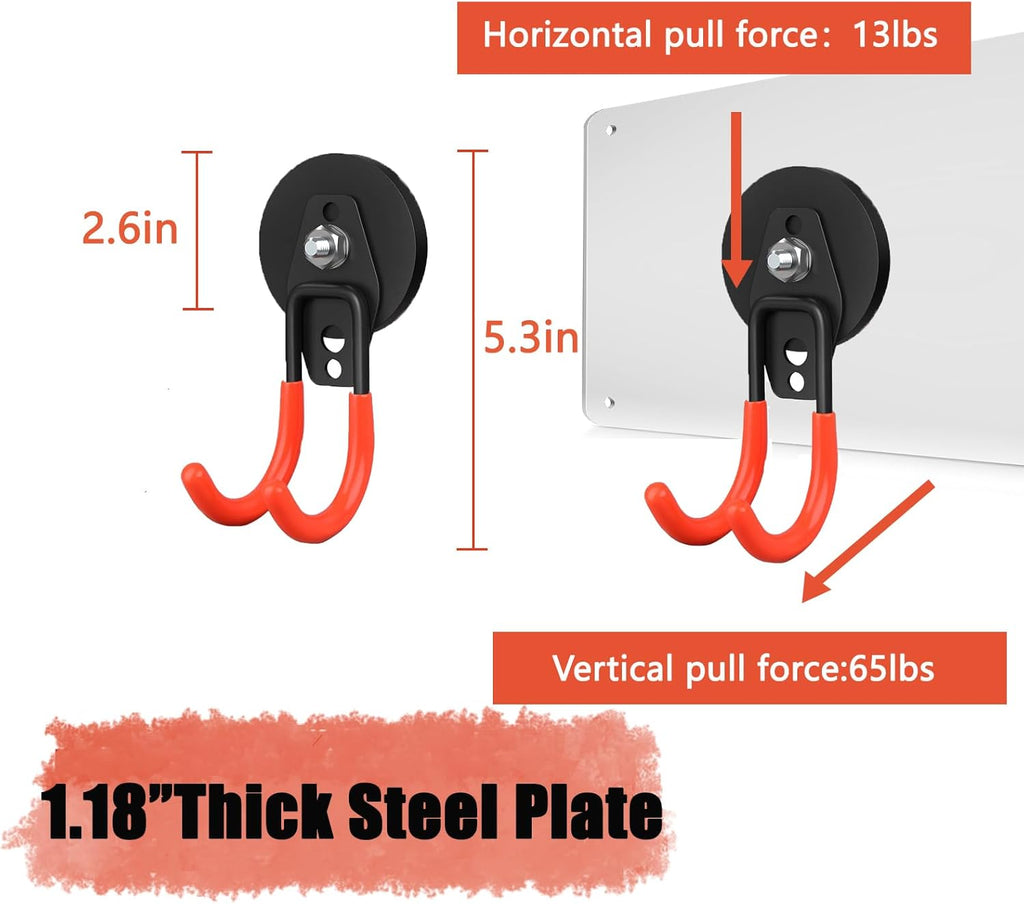 Large Heavy Duty Magnetic Hooks,4 Pack Strong Magnet Hooks for Power Drill and Garage Tools,Anti-Scratch Garage Magnetic Tools Holder,Magnetic Cable and Hose Holder,Magnetic Garage Hooks