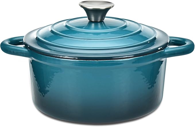 Hamilton Beach 3-Quart Enameled Cast Iron Dutch Oven, Navy with Cream Interior | Even Heat Distribution & Easy-Grip Handles | Ideal for Braising, Roasting,Stewing & Bread Baking