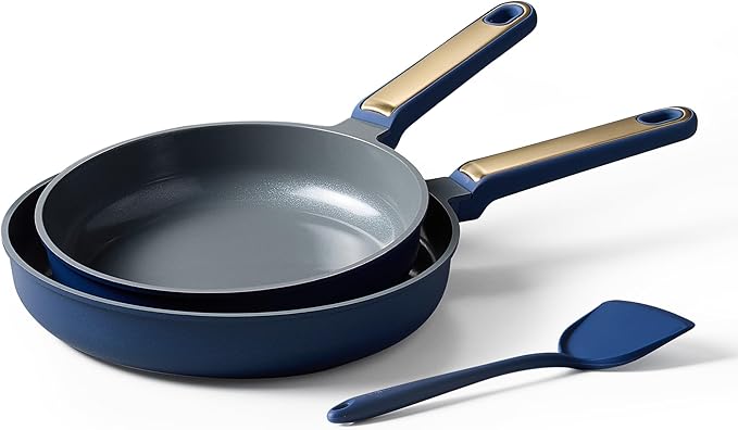 CAROTE 9.5'' and 11'' Nonstick Ceramic Frying Pan Skillet, Non Stick Skillet with Heat Resistant Handle, Healthy & PFOA/PFAS Free, Induction-Compatible,Dishwasher Safe & Includes Silicone spatula,Blue