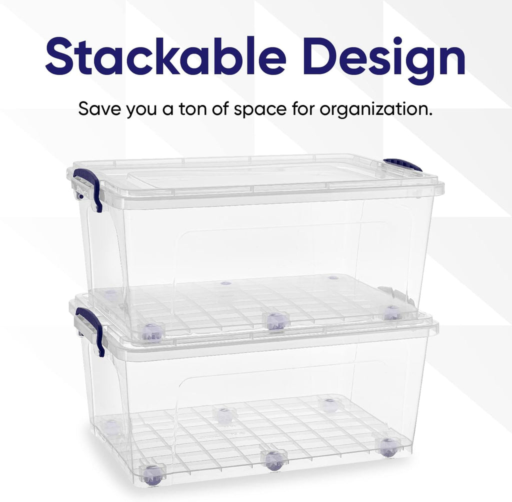 Superio Storage Bins with Lids, Clear Plastic Containers for Organizing, Stackable Totes, BPA Free, Odor Free, Organizer Boxes for Home, and Dorm (2 Pack, 32 Quart)