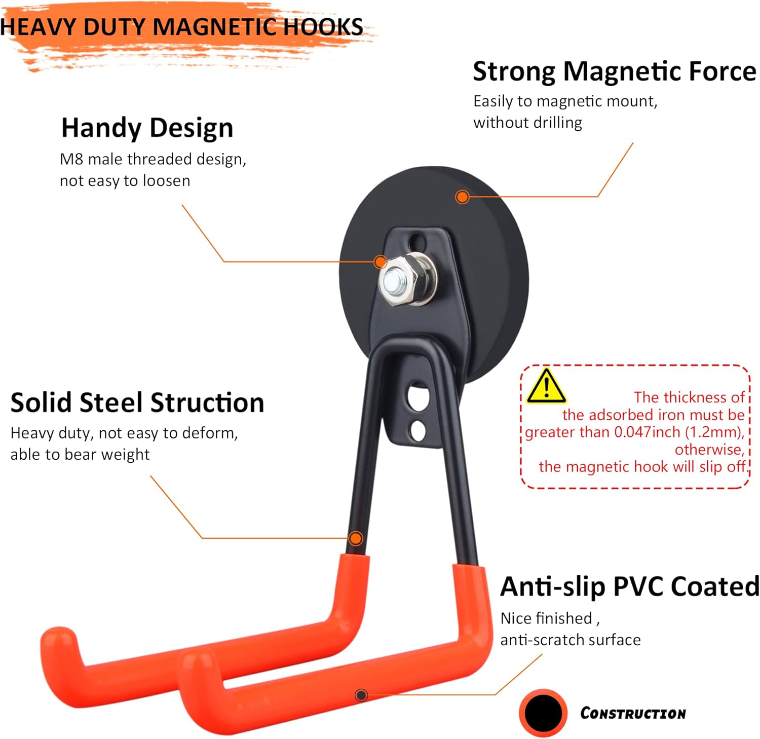 MUTUACTOR Magnetic Hooks,2PCS Storage Magnetic Hooks Heavy Duty Anti-Slide Garage Hanger Magnetic Mounting,Garage Organization for Power Drill,Garden Tools,Hose,Tool Chest,Steel Pegboard,Workshop