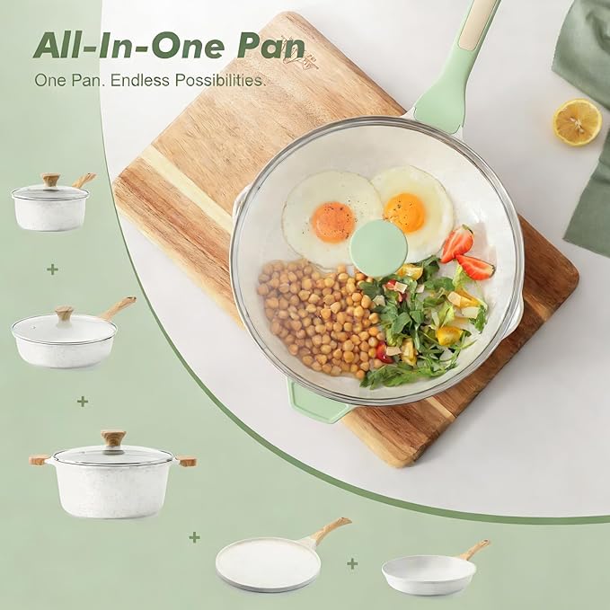 SENSARTE Nonstick Ceramic Skillet with Lid 12-inch/5QT, Non Toxic Deep Frying Pan, Saute Pan with Lid, Stay-cool Handle, Healthy Cooking Pot Dishwasher Safe, Induction Compatible, Green