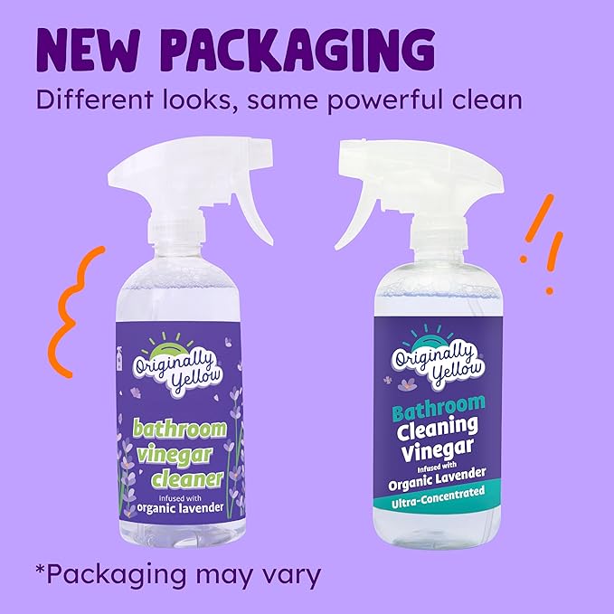 Originally Yellow Lavender Bathroom Cleaner Spray | Powered by Natural Vinegar & Infused with Lemon | Multipurpose Kitchen Cleaner Works on Tile, Wood, Granite, & Marble 3 Pack