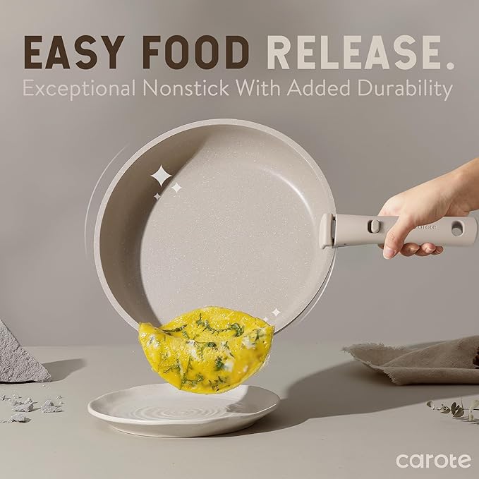 CAROTE 19pcs Pots and Pans Set Non Stick, Nonstick Cookware Set Detachable Handle, Induction Kitchen Cooking Sets with Removable Handle, RV Kitchen, Oven Safe, Taupe