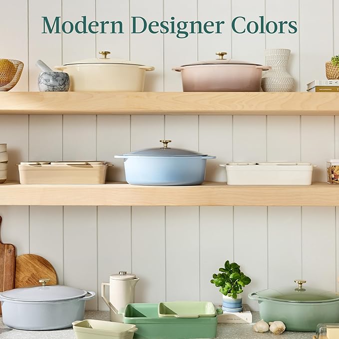 Best Choice Products Oval 7.5 Quart Enamel Cast-Iron Dutch Oven, Heavy-Duty Pre-Seasoned for Baking, Cooking w/Side Handles – Black Licorice