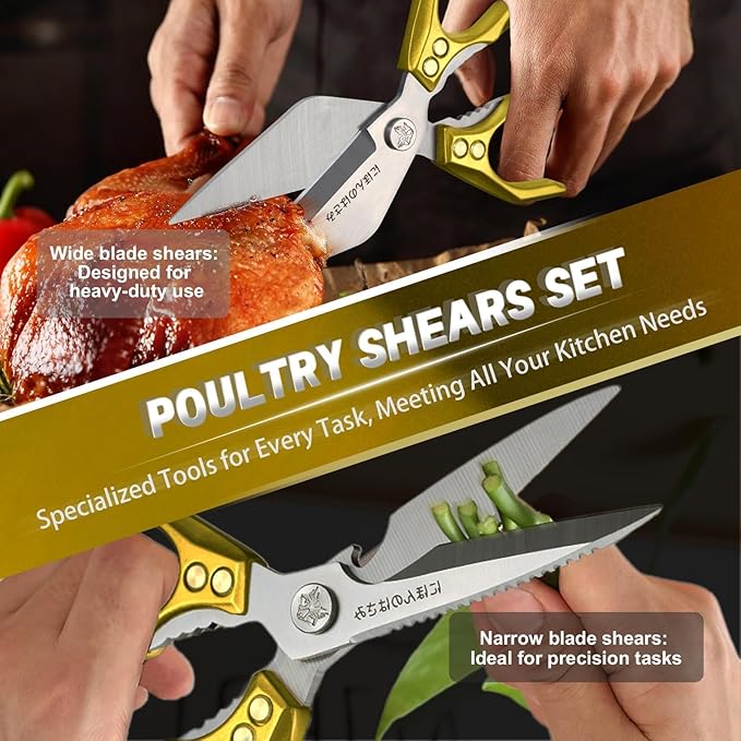 Dream Reach Kitchen Scissors Heavy Duty Kitchen Shears for Food, Meat Scissors Dishwasher Safe, Poultry shears Set for Turkey, Meat, Seafood, Bone Cutting - Christmas Gifts for Men (Golden)