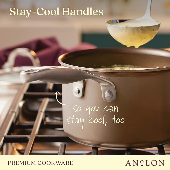 Anolon Ascend Hard Anodized Nonstick Sauce Pan/Saucepan and Lid - Good for All Stovetops (Gas, Glass Top, Electric & Induction), Dishwasher & Oven Safe with Stainless Steel Handle, 3 Quart - Bronze