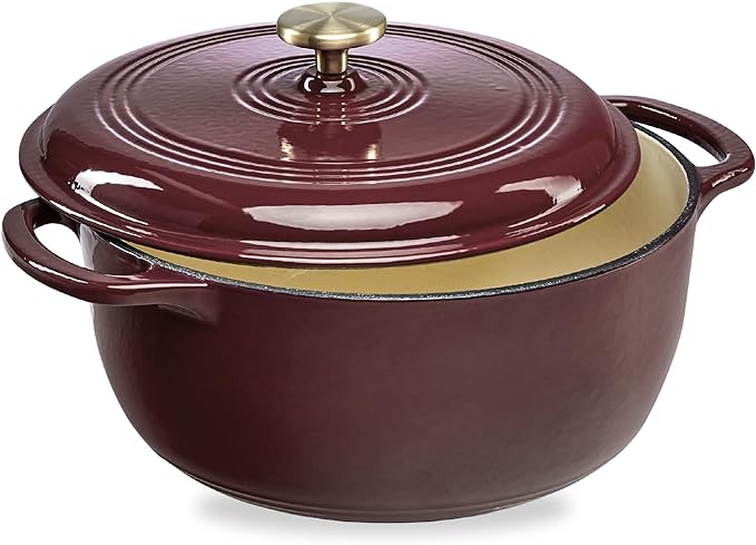 Best Choice Products 7.5 Quart Enamel Cast-Iron Round Dutch Oven, Family Style Heavy-Duty Pre-Seasoned Cookware for Home, Kitchen, Dining Room, Oven Safe w/Lid, Dual Handles - Cabernet Red