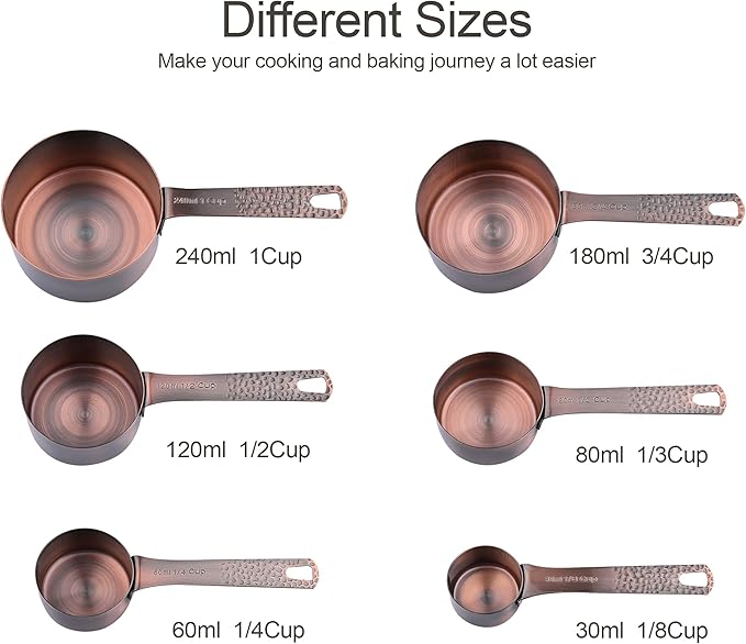 Smithcraft Measuring Cups and Spoons Set 14, Copper Measuring Cups and Spoons Set for Dry & Liquid, Metric & US Stainless Steel 6 Measure Cups and 7 Spoons Set w/Leveler for Kitchen & Baking