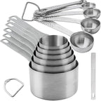 Smithcraft Measuring Cups and Spoons Set 14, Metric & US 18/8 Stainless Steel Measuring Cups and Spoons Set, Dry & Liquid Metal 6 Measure Cups & 7 Measure Spoons w/Leveler for Kitchen & Baking