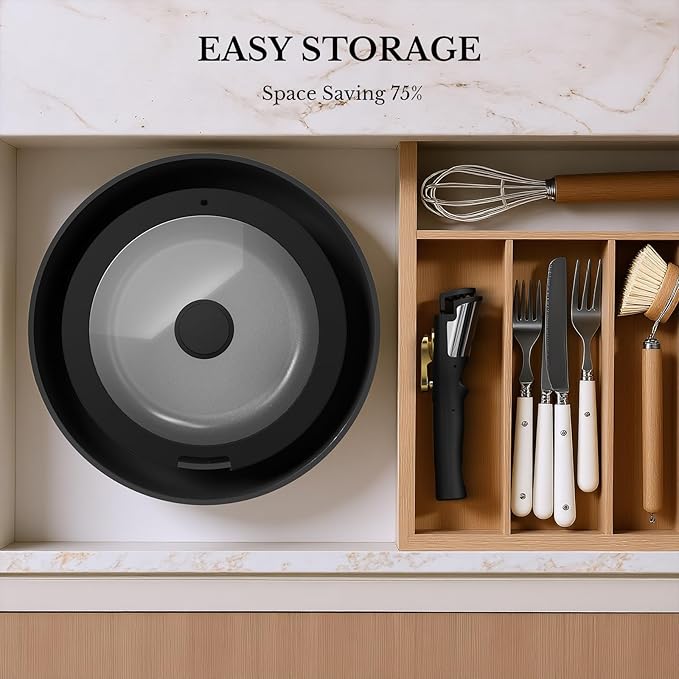 Pots and Pans Set Non Stick, Ceramic Cookware Set Detachable Handle, RV Camping Kitchen Cooking Set Removable Handles, Dishwasher/Oven/Fridge Safe, Induction, Space Saving，Black Gold