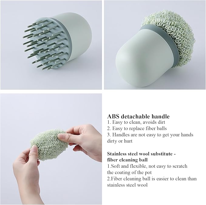 Stainless Steel Wire Sponge Substitutes with Handle Non-Scratch Pot Scrubber Household Kitchen Cleaning Sponge for Non-Stick Pans, Dish, Metal Pot, Sink (Nordic Green)