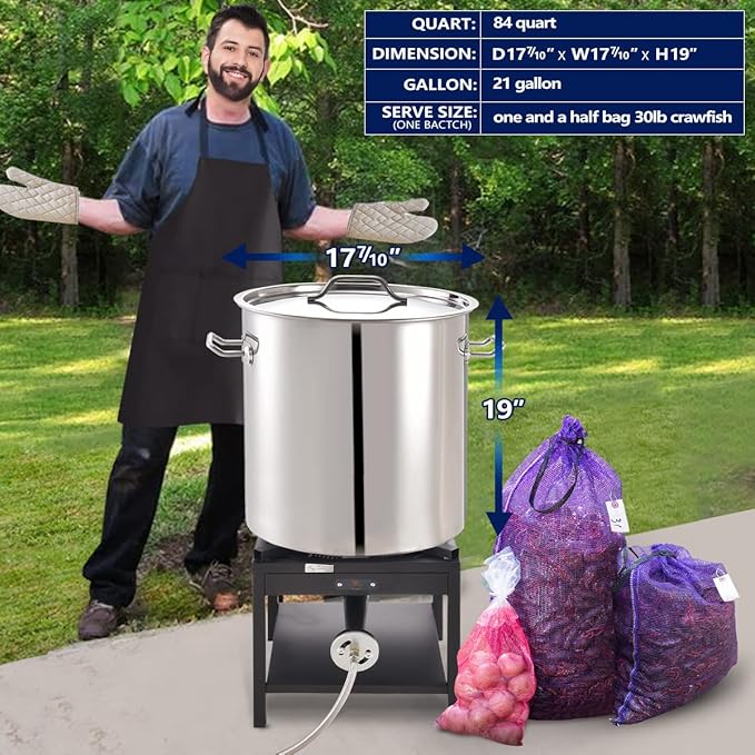 ARC 84-QT Large Stainless Steel Stockpot for Seafood Boiler Crawfish Pot with Basket and Steamer Rack, Outdoor Cooking Pot for Crab Lobster Shrimp Boiling, and Tamales Steamer,20 Gal