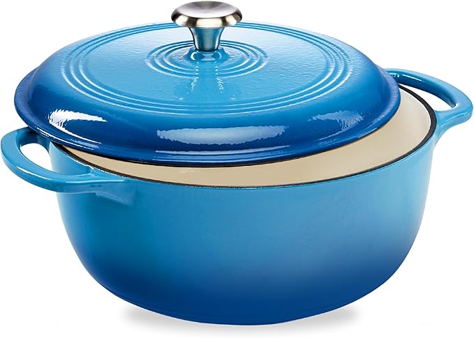 Best Choice Products 6 Quart Enamel Cast-Iron Round Dutch Oven, Family Style Heavy-Duty Pre-Seasoned Cookware for Home, Kitchen, Dining Room, Oven Safe w/Lid, Dual Handles - Blue