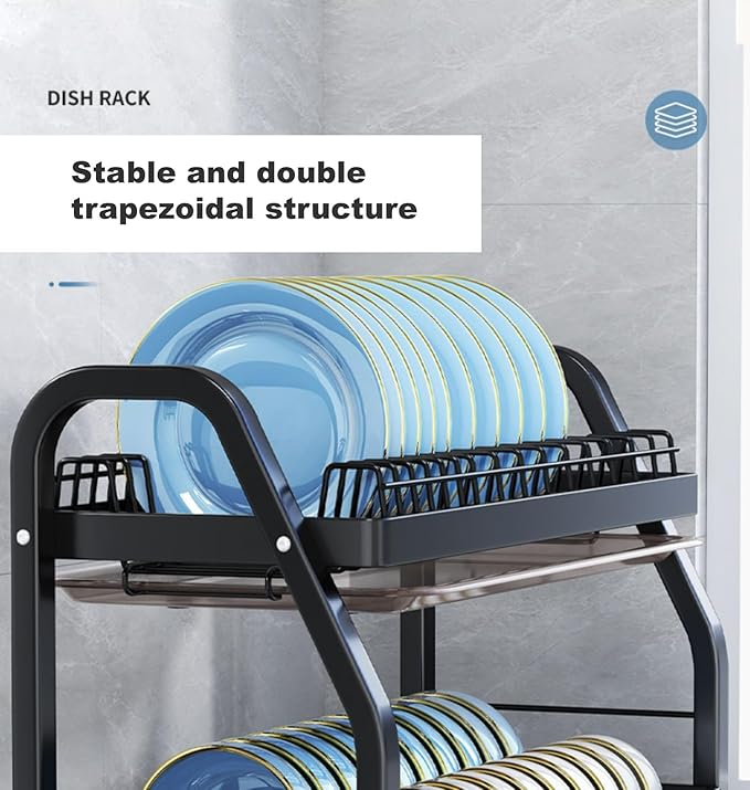 LMingKun Over The Sink Dish Drying Rack,Dish Rack, Dish Dryer Rack, Dish Drain, Black Dish Drying Rack,Snap-On Design 2-3 Tier Small Dish Rack Stainless Steel (20.9''X10.2''X24.8'')