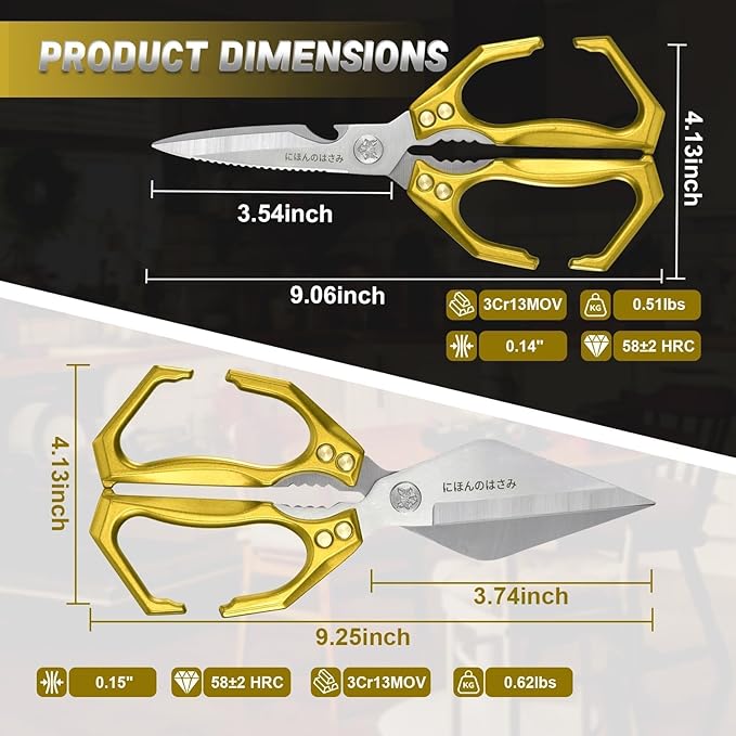 Dream Reach Kitchen Scissors Heavy Duty Kitchen Shears for Food, Meat Scissors Dishwasher Safe, Poultry shears Set for Turkey, Meat, Seafood, Bone Cutting - Christmas Gifts for Men (Golden)