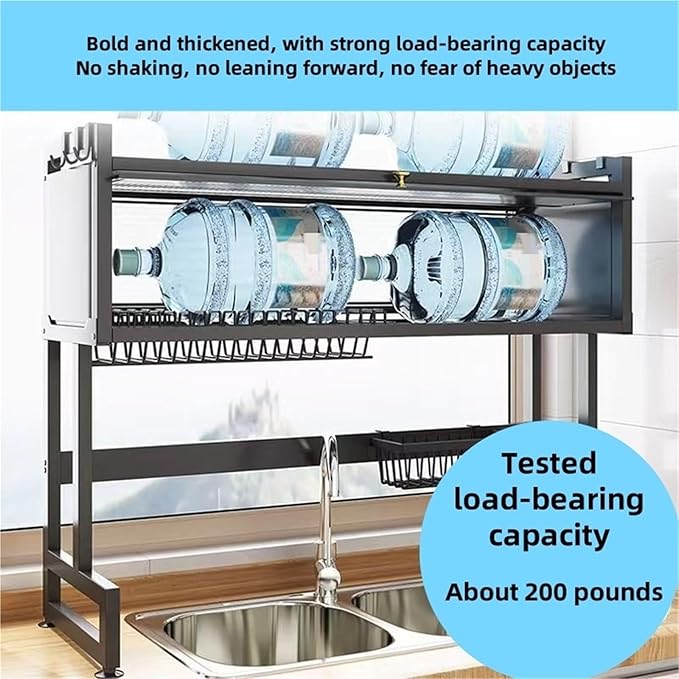 Over The Sink Dish Drainer Drying Rack 3 Tier Over Sink Dish Rack for a Tidy Kitchen Sink Shelf Organized with Cover Metal Dish Drying Rack for Kitchen Sink Shelf(Black,105cm)