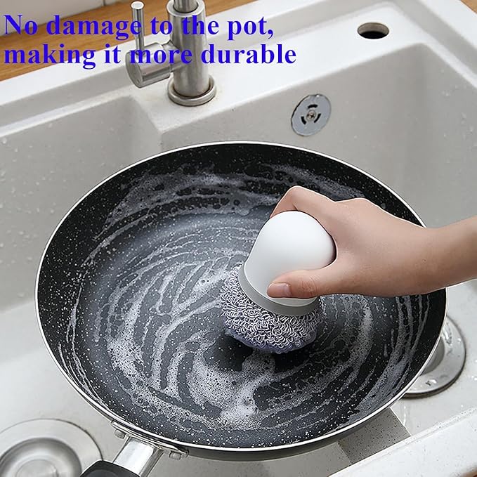 Stainless Steel Wire Sponge Substitutes with Handle Non-Scratch Pot Scrubber Household Kitchen Cleaning Sponge for Non-Stick Pans, Dish, Metal Pot, Sink (Nordic Green)