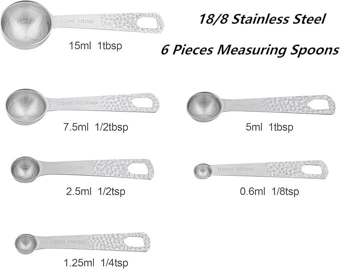 18/8 Stainless Steel Measuring Cups and Spoons set 14 for Baking & Kitchen, 5 Metric & US Measuring Cups and 6 Measuring Spoons,1 Leveler and 2 Rings for Dry & Liquid