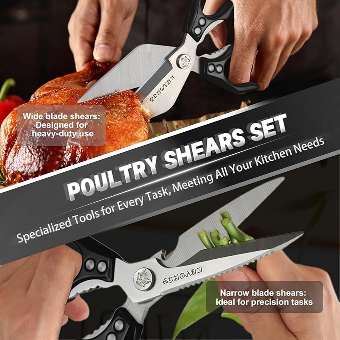 Dream Reach Japanese Kitchen Scissors Set - Heavy Duty Kitchen Shears for Food, Meat Scissors Dishwasher Safe, Poultry Shears for, Meat, Seafood, Bone Cutting -Christmas Gifts for Men (Black)