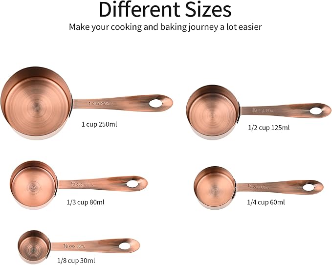 Measuring Cups and Spoons Set, Copper Measuring Cups and Spoons Set for Kitchen & Baking, Stainless Steel 5 Measure Cups & 6 Spoons for Drying&Liquid, US & Metric Measuing Tool
