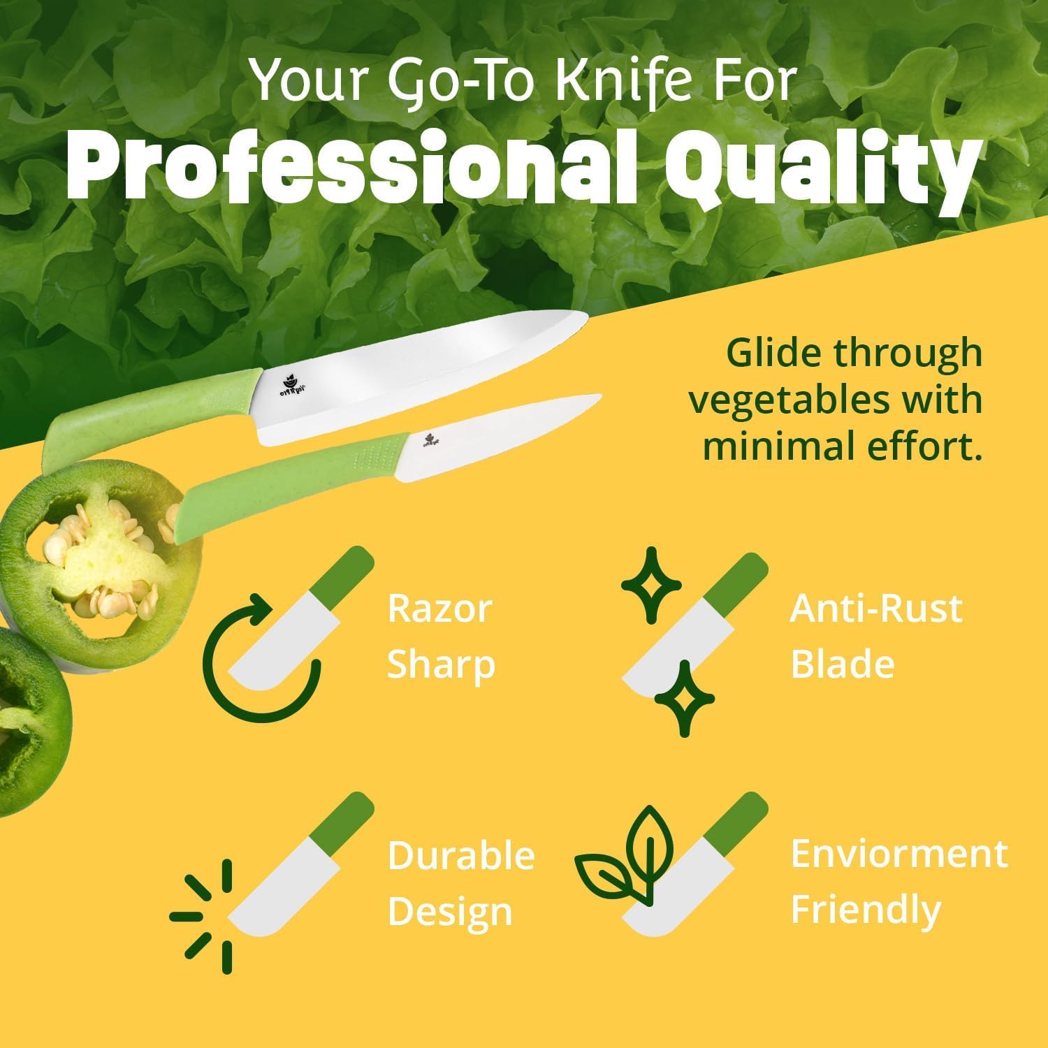 Ceramic Knife Set with Ergonomic Handle, Non-Reactive and Professional Chopping Knife Featuring Sharp, Rust-Proof Blades for Cutting Vegetables & Fruits, Durable Ceramic Kitchen Knives Set 6” & 4”