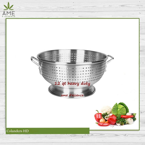(12-QT) Aluminum Colander with Handles and Base Heavy Duty Commercial Grade