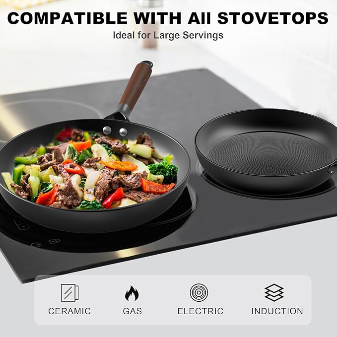 12" Cast Iron Skillets, Non Stick Frying Pans with Removable Handle & Non-Toxic Coating, Oven & Dishwasher Safe Nonstick Pan, Compatible with Gas, Electric, Induction Cooktops