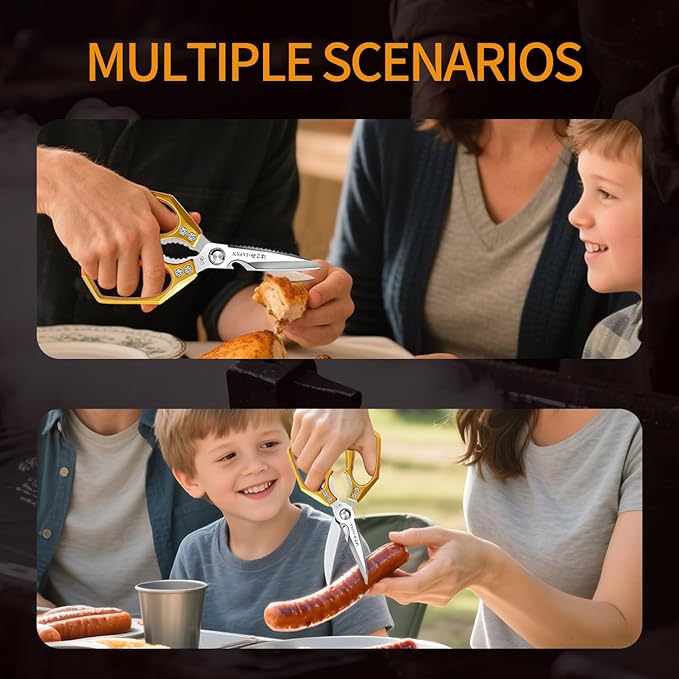 Kitchen Scissors Set Gold - Stainless Steel Shear, Sharp Meat Cutting Scissors Dishwasher Safe, Poultry Shears Heavy Duty, Japan Cooking Scissor for Food, Christmas Gifts for Men Women