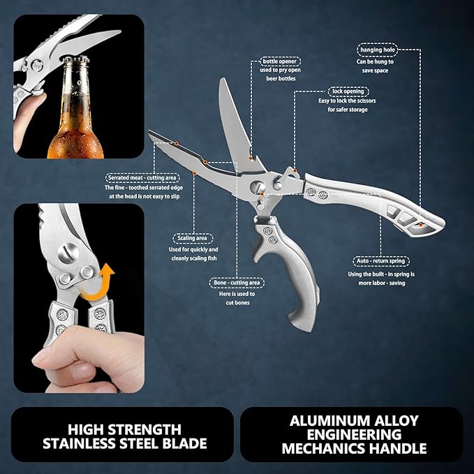 Heavy Duty Poultry Shears for Cutting Chicken & Turkey Bones – Professional Stainless Steel Kitchen Shears, Spring Loaded, Non-Slip Ergonomic Handle, Dishwasher Safe